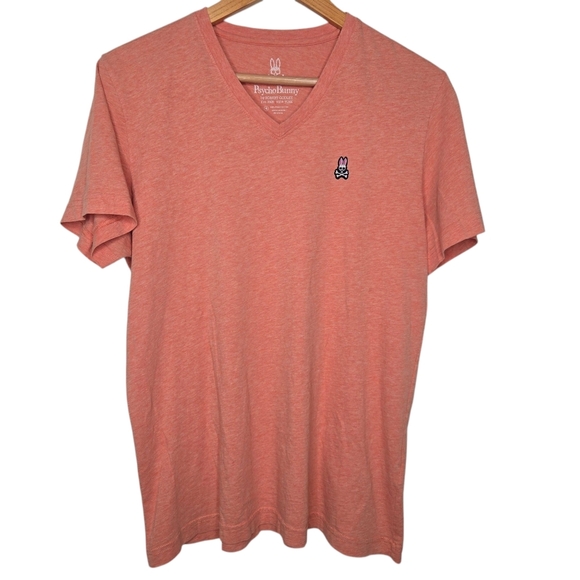 Psycho Bunny Mens Orange V Neck Pima Cotton Tee Shirt Size 4 Small - Picture 1 of 7